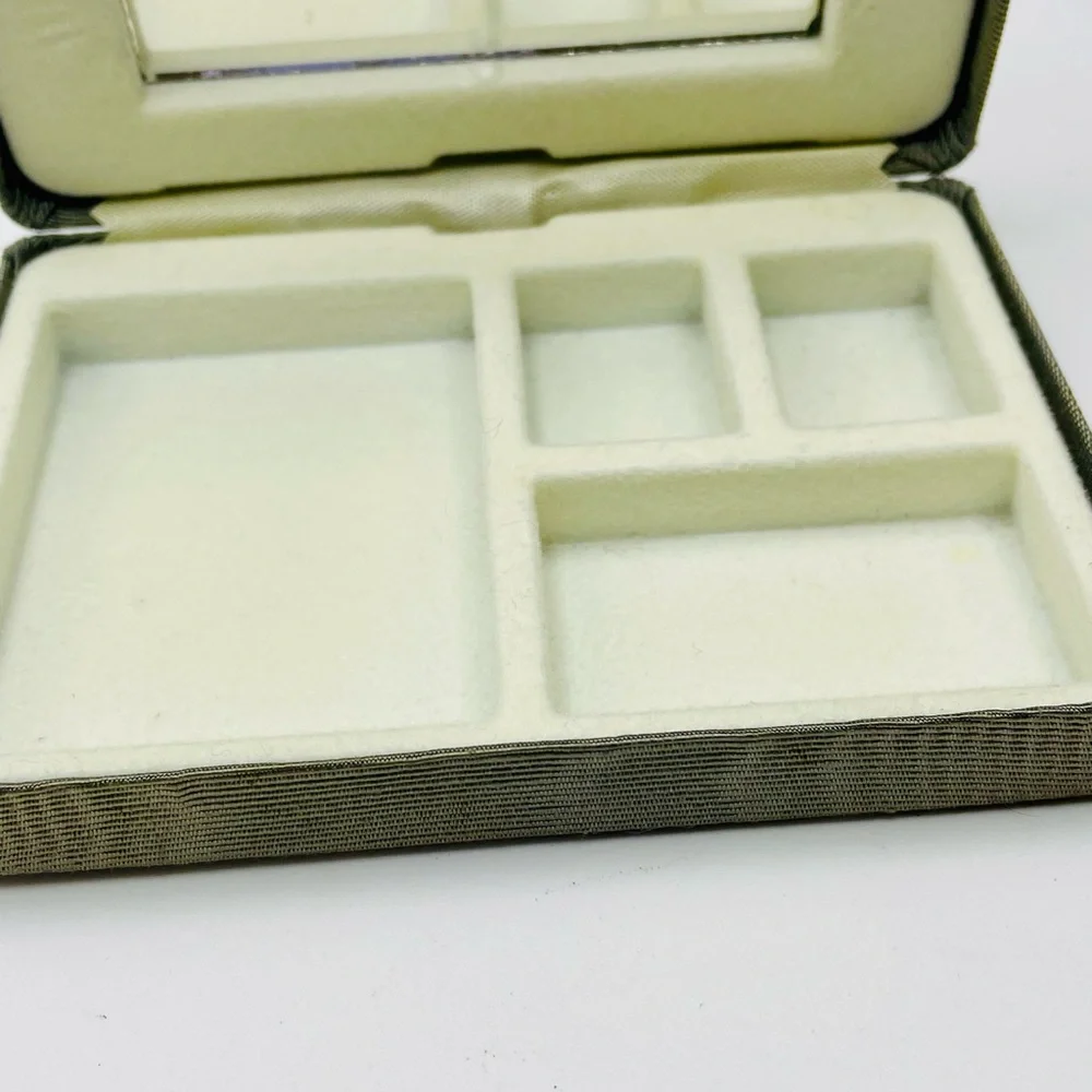 Vintage Mirror Jewelry Box Travel Case. Hinged Design. Small lined Compartments